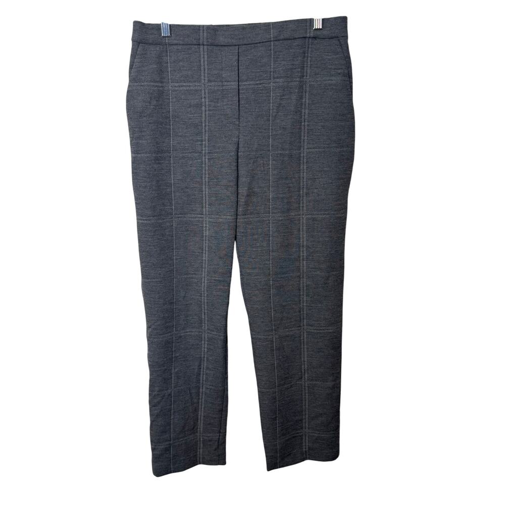 Theory Gray Windowpane Straight-Leg Dress Pants